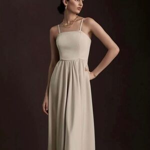 BHLDN Elsie Straight-Neck Satin A-Line Gown Champagne color, size 10